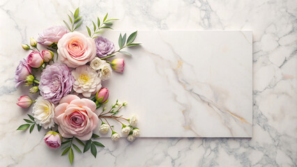 minimalistic design invitation card with flowers on light background, elegant invitation postcard