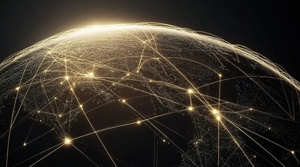 Network connections illuminate the Earth in a digital representation of global communications at night, showcasing the interconnected world and its technological advancements