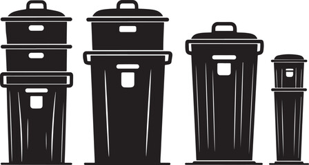 Set of bin silhouette isolated on white background collection