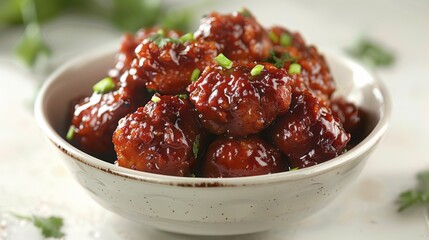 chicken manchurian flying with sauce on white background   " ai generated "