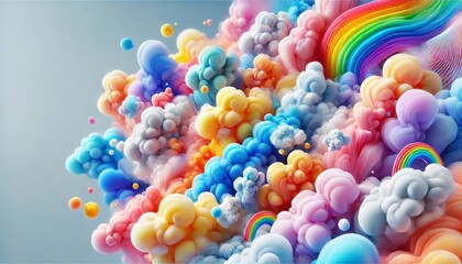 Colorful abstract cloud art background with rainbow hues and soft shapes, perfect for modern design, celebrations, and creative projects