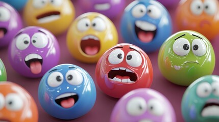 Colorful 3D cartoon face icons featuring various expressions.