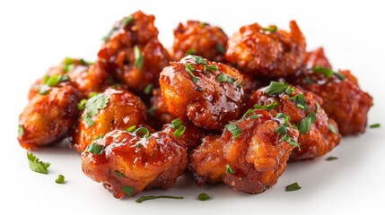 Fototapeta premium chicken manchurian flying with sauce on white background 