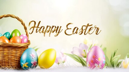 Colorful easter eggs nestled in spring flowers create a festive holiday background, perfect for celebrating the season. Let the holiday spirit bloom with this vibrant image