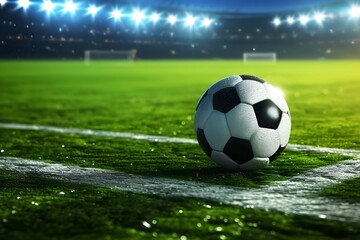 Soccer Football Ball on soccer pitch, Football is on green grass.