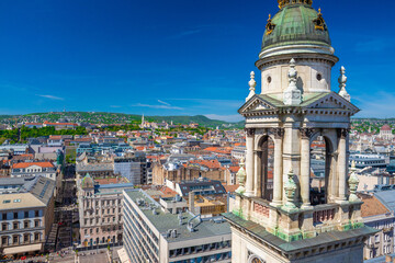 Obraz premium Panoramic view from St. Stephen's Basilica, a Roman Catholic basilica in Budapest, Hungary. Famous landmark