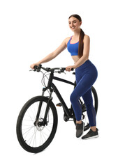 Obraz premium Smiling woman with bicycle isolated on white