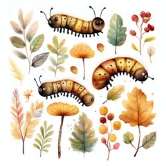 Clipart the little forest caterpillar in autumn