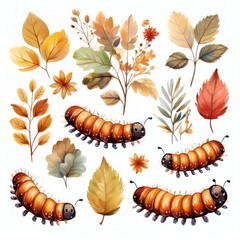 Obraz premium Clipart the little forest caterpillar in autumn