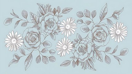 Seamless Pattern Abstract leaves and flower background