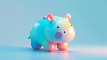 Cute cartoon hippopotamus toy on blue background.