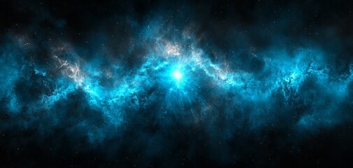 Naklejka premium Cosmic Burst A celestial explosion of blue light against a backdrop of scattered stars