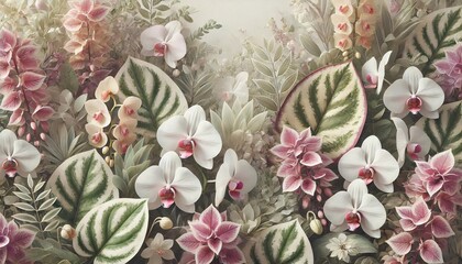 Elegant Tropical Floral Background with Orchids and Bougainvillea for Wedding Invitations and Nature-Inspired Designs