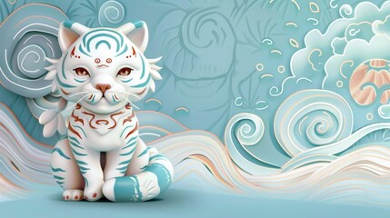 Cute Cartoon Tiger with Pastel Background.