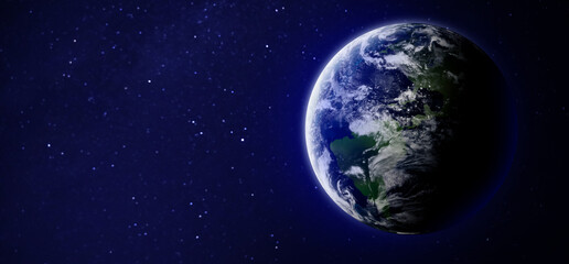 Planet Earth in space, banner design with space for text. Image elements furnished by NASA