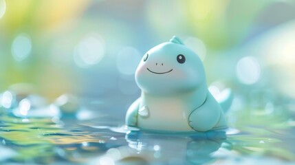 Cute dinosaur toy floating on water.