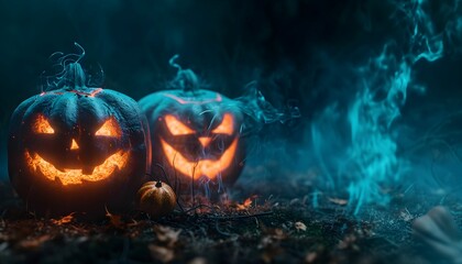 Spooky Halloween Pumpkins electrography, copy space background