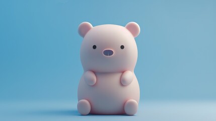 Cute pink cartoon bear on blue background.
