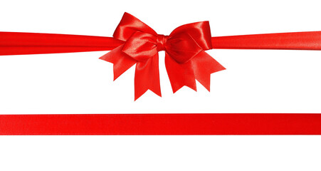Red satin and bow on white background