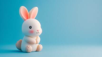 Cute white bunny sitting on a blue background.