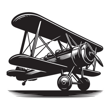 black and white biplane flying clip art preview