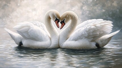 Obraz premium Two Swans Form a Heart in a Serene Water Scene