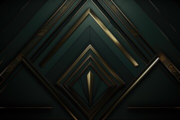 Obraz premium Abstract geometric dark green and gold background.