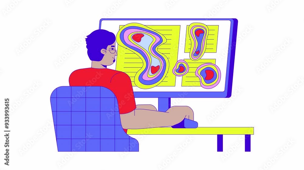 Aufkleber eye tracking heatmap cartoon animation. neuromarketing technique 4k video motion graphic. arab man c