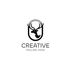 unique deer logo design icon, deer head circular icon, geometric deer logo concept