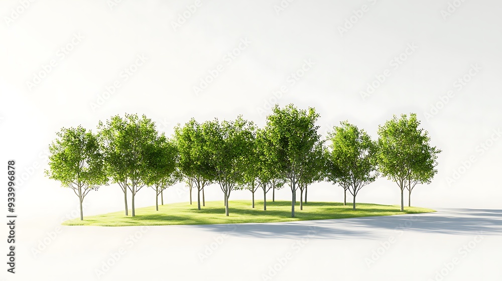 Poster a row of trees on a small island with white background.