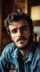 Fototapeta premium man, emotion, melancholy, handsome, portrait, close-up, dramatic lighting, black and white, monochrome, low key, shadows, contrasting, expressive, intense, powerful