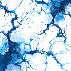 Naklejka premium Abstract art featuring swirling blue and white patterns resembling water and light captured in a mesmerizing design evoking a sense of movement and energy, neurons, cells, medicine