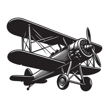 black and white biplane flying clip art preview