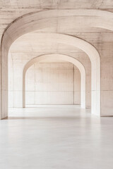 Fototapeta premium Minimalist empty room with large arches, neutral colors and natural lighting. Architectural concept image for luxury Real Estate.