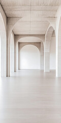 Obraz premium Minimalist empty room with large arches, neutral colors and natural lighting. Architectural concept image for luxury Real Estate.