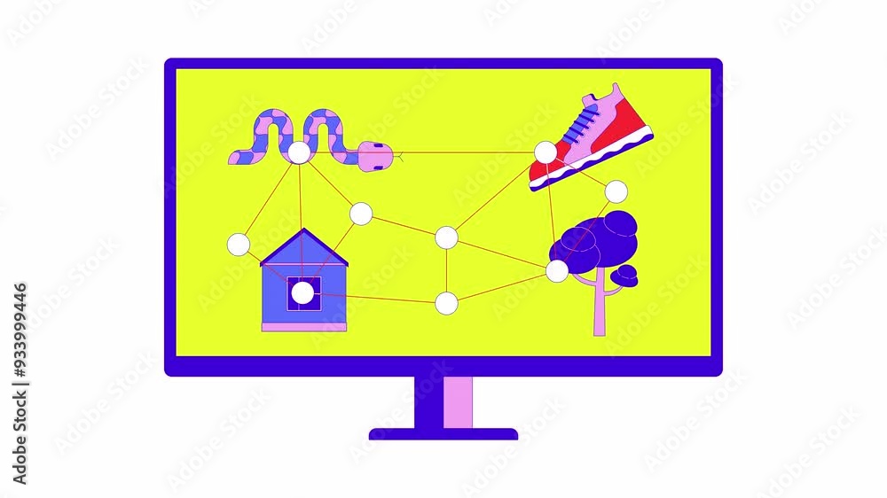 Poster computer screen-based eye tracking cartoon animation. eyetracking task 4k video motion graphic. visu