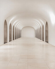 Obraz premium Minimalist empty room with large arches, neutral colors and natural lighting. Architectural concept image for luxury Real Estate.