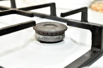 Obraz premium Gas stove burner with burning gas. Sale and purchase of gas fuel. High quality photo