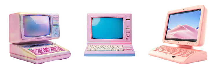 Retro pastel computers showcasing the evolution of technology nostalgia design transparent background