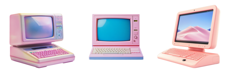 Retro pastel computers showcasing the evolution of technology nostalgia design transparent background