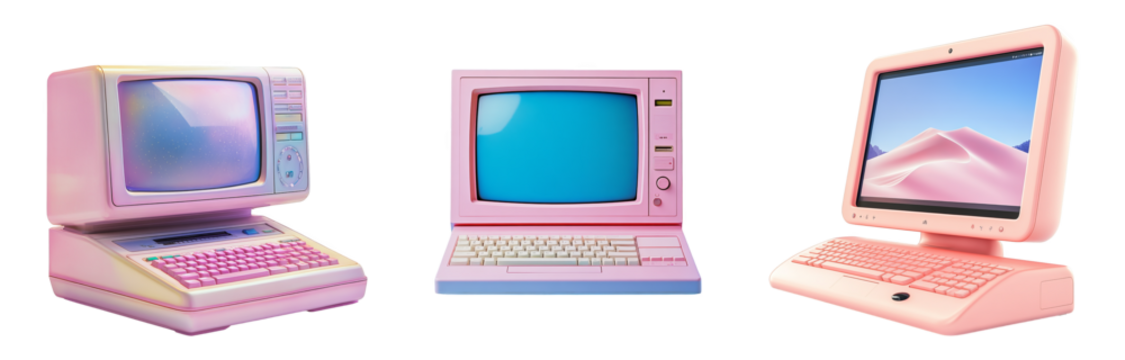 Retro pastel computers showcasing the evolution of technology nostalgia design transparent background