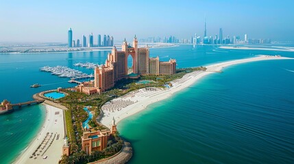Atlantis The Palm, Dubai is a luxury resort hotel located atop the Palm Jumeirah in the United Arab Emirates 