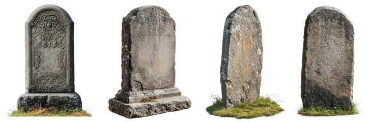 Ancient stone gravestones weathered and moss-covered historical markers transparent background