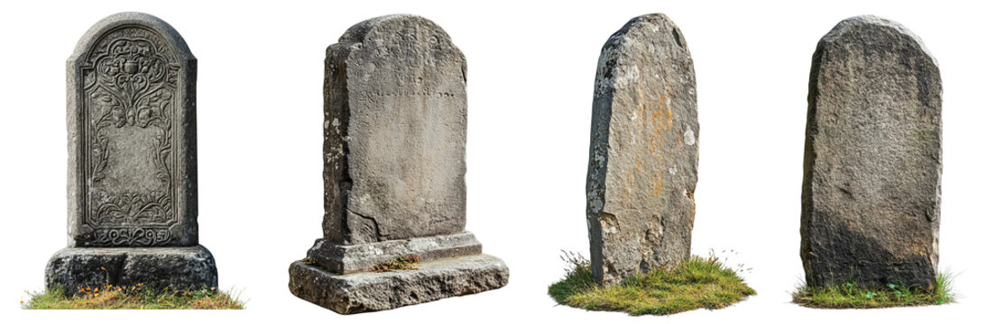 Ancient stone gravestones weathered and moss-covered historical markers transparent background