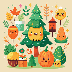 Festive Holiday Illustrations Set