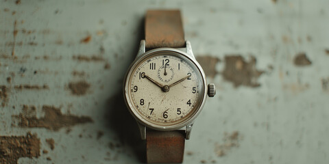 Vintage Wristwatch with Worn Leather Strap