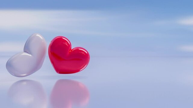 footage mof white and red heart shaking on white background, 3d illustration rendering  