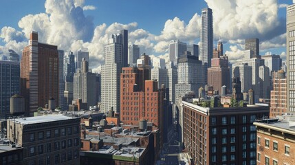 Fototapeta premium A View of a Dense Urban Skyline with Buildings and Clouds