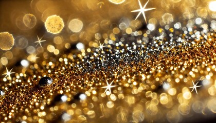 Ultra-detailed macro shot of sparkling golden glitter, perfect for festive backgrounds and creative designs