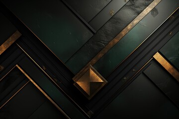 Obraz premium Abstract geometric design with black, green, and gold accents.